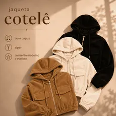 Jaqueta Cotelê Feminina com Capuz Zíper Veludo Casual Premium