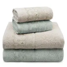 Jogo 2 Toalhas de Banho + 2 Toalhas de Rosto Macia Alta Absorção Renda 400g/m² 100% Algodão