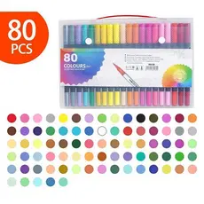 Kit 80 Cores Caneta 2 em 1 Brush Lettering e Ponta Fina Dual Pen Canetinha Colorir Desenho
