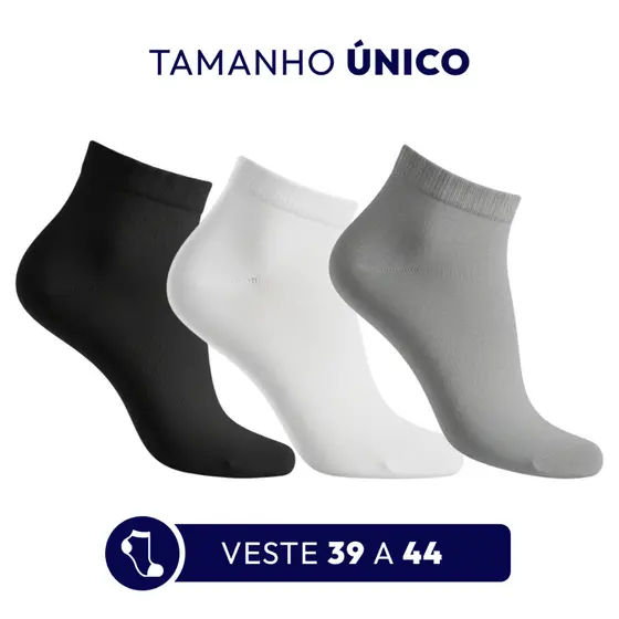 Kit 3 Pares Meias Cano Curto Casual Sapatilha Soquete Lisa Algodão Premium Homem Unissex Sortida