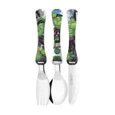 Kit Talheres Hulk Infantil 3 Peças Garfo Colher Faca Decorativa