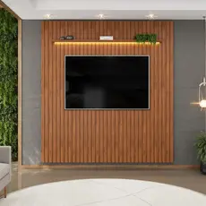 Painel  para TV até 75 Polegadas Ripado com LED DJ Móveis Trento 223 Freijó