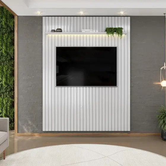 Painel  para TV até 65 Polegadas Ripado com LED DJ Móveis Trento 183 Bali
