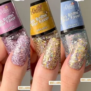 Kit 03 Esmaltes Glitter 9ml Bella Brazil 1404 1405 1406