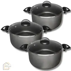 Kit Jogo 3 Peças Panelas Caçarolas 16 18 e 20 cm Antiaderente 5 Camadas de Teflon com Tampa de Vidro