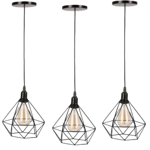 kit 3 Luminaria Pendente Diamante Aramado Rose Gold Cabo Cristal