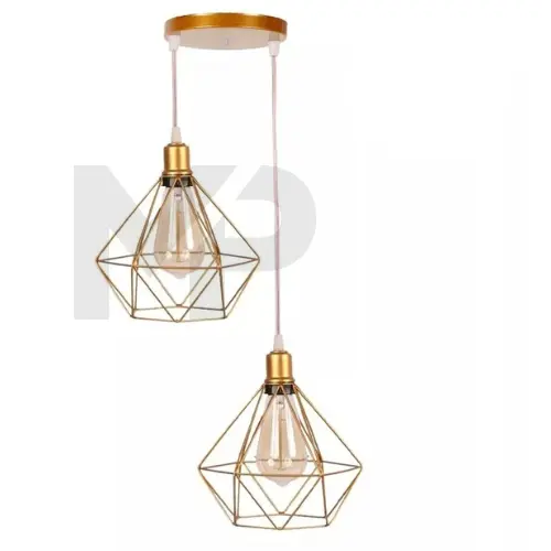 Pendente Duplo Decorativo de Teto Lustre Diamante Dourado