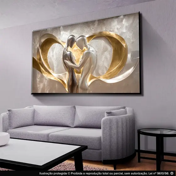 Quadro Decorativo Casal Abstrato Dourado Mosaico Sala Quarto Escritório