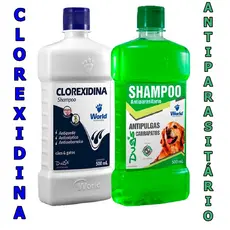 Shampoo De Clorexidina 500Ml e Shampoo Antipulgas e Carrapatos Para Cães 500mL World Veterinaria