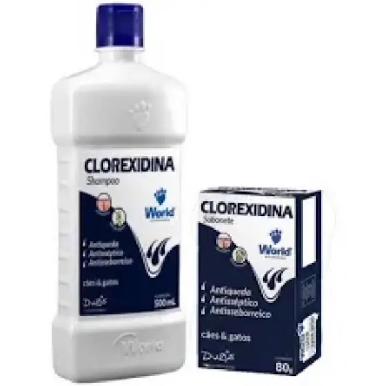 Shampoo 500ML e Sabonete Clorexidina Dug’s World tratamento da pele e do pelo
