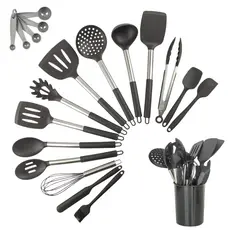 Kit 15 Utensílios De Cozinha Com Cabo De Inox E Silicone