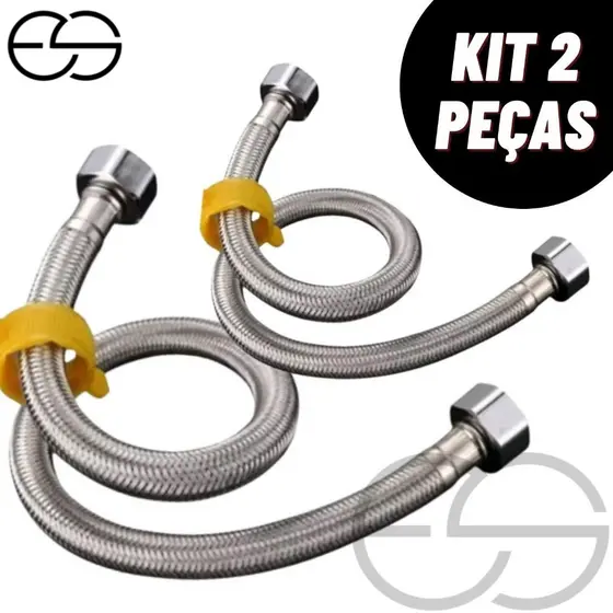 Mangueira de água metal flexível água fria Aço Inox 50cm 1/2 Polegada Fêmea x Fêmea Banheiro Torneira Pia ES