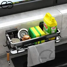 Suporte de cozinha Prateleira Com Rack De Pano  Gancho Organizador Sem Furo Com Adesivo Box ES