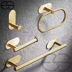 Kit Acessórios Banheiro Cabide Toalheiros Papeleira 4 Peças Dourado ES