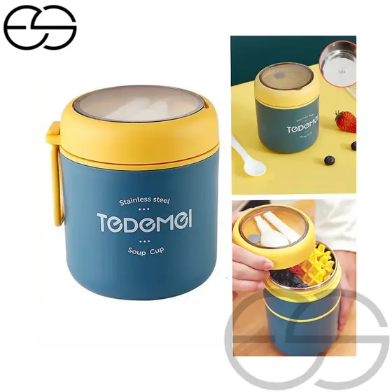 Marmita 530ml 780ml Lancheira Térmica Com Colher Pote Para Crianças 304 Aço Inoxidável Forro Sopa Caldo ES