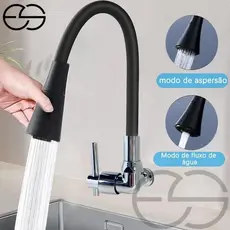 Torneira Gourmet Flexível Cozinha Parede Vertical Preto Prata ES