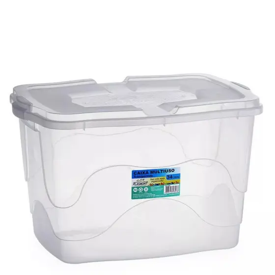 Kit 3 Caixa Organizadora 34 Litros Transparente Organizador Cesto Multiuso Resistente Com Alça Reforçado