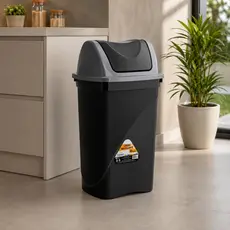 Lixeira 30 Litros Preta Basculante Com Tampa Vai Vem Para Cozinha Escritório Empresa Banheiro Área Serviço
