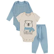 Kit Roupa De Bebe 3 Peças Body Manga Longa e Curta e Calça Algodão Menino