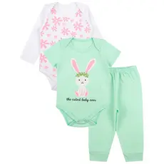 Kit Roupa De Bebe 3 Peças Body Manga Longa e Curta e Calça Algodão Menina