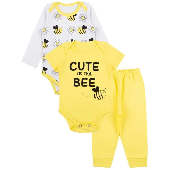 Kit Roupa De Bebe 3 Peças Body Manga Longa e Curta e Calça Algodão Menina ou Menino