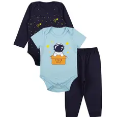 Kit Roupa De Bebe 3 Peças Body Manga Longa e Curta e Calça Algodão Menino