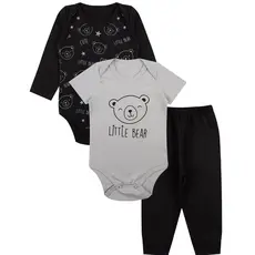 Kit Roupa De Bebe 3 Peças Body Manga Longa e Curta e Calça Algodão Menino