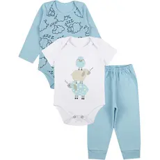Kit Roupa De Bebe 3 Peças Body Manga Longa e Curta e Calça Algodão Menino
