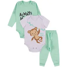 Kit Roupa De Bebe 3 Peças Body Manga Longa e Curta e Calça Algodão Menino