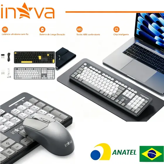 INOVA Kit Teclado E Mouse Sem Fio 2.4ghz ABNT2 Receptor Nano Usb