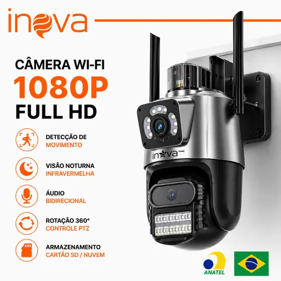 INOVA Câmera WiFi 1080P Full HD PTZ 360° Visão Noturna Infravermelha Detecção Movimento Áudio Bidirecional