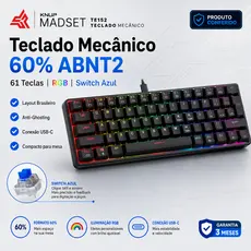 Teclado Mecânico 60% ABNT2 61 Teclas RGB Switch Azul Anti-Ghosting USB-C Compacto