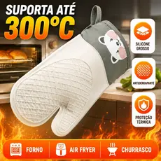 Luva Térmica Silicone Resistente 300°C Grossa para Cozinha Forno e Confeitaria Branca ou Verde