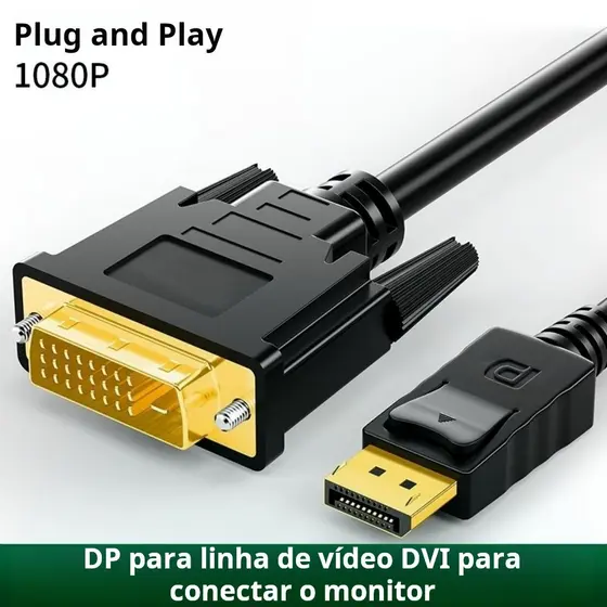 Cabo Displayport Para DVI-D 24+1 Pinos 1,8m Resistente e Prático