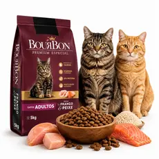 Ração Para Gatos Adultos Bourbon Premium 5kg Frango e Peixe Com Taurina 30% Proteína