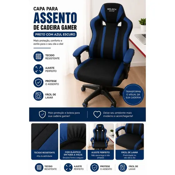 Capa para Assento e braço de Cadeira Gamer  – Ajuste Universal