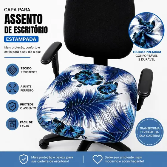 Capa Assento Cadeira Escritório Estampada Elástica Premium Laváveli