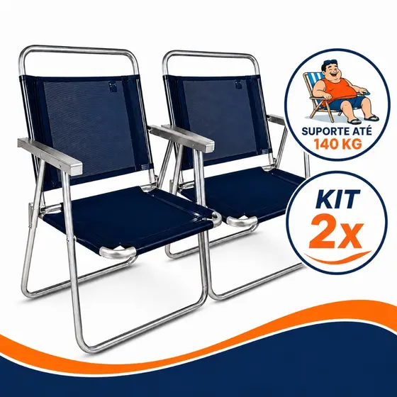 Kit 2 Cadeiras De Praia Oversize 140kg Alumínio Reforçada Larga Mor