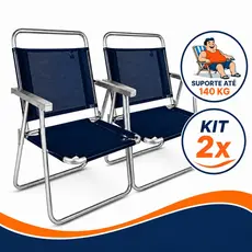 Kit 2 Cadeiras De Praia Oversize 140kg Alumínio Reforçada Larga Mor