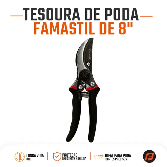 Tesoura de Poda 8" Famastil Jardim Cabo Emborrachado Profissional