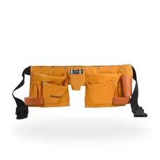 Cinturão Ferramentas Famastil Duplo 10 Bolsos Couro Ajustável Profissional com Fivela Aço Resistente Prático