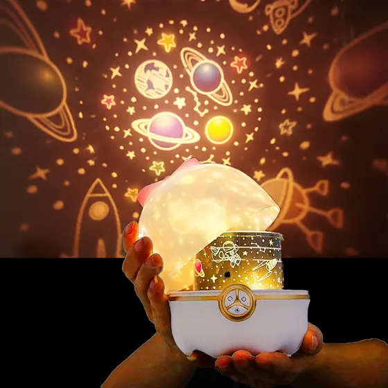 Abajur Gira Projetor 360 Estrelas Galáxia 12 Cards Estrelas Oceano Infantil Espaço Dream
