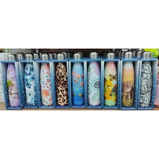 Garrafa Térmica Aço Inox Estampada Floral Animais 500ml Academia Fitness