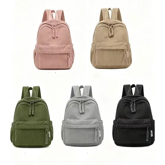 Mochila Veludo  Feminina Estilosa Cor  Com Zíper  6034--20