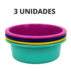 Kit 3 Peças Bacia Coloridas Canelada 2,7 Litros Plástica Salada Mantimento