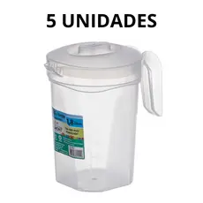 Kit 5 Jarras Plástica 1,8 Litros Transparente Com Tampa Alça Suco Água