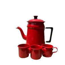 Bule Para Café Chá Leite Em Alumínio Polido Com Bico + 6 Xícaras Caneca Para Café Leite