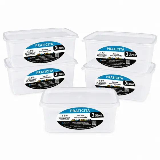Kit 5 Potes Presídio Tapoer Transparente 3 Litros