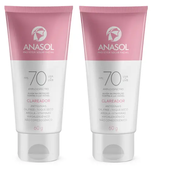 Kit 2 Anasol Creme Protetor Solar Facial Clareador FPS 70