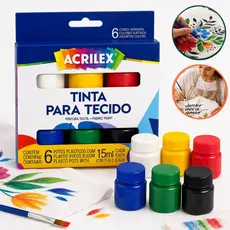 Kit 6 Tintas para Tecido Acrilex Artesanato Trabalhos Manuais 15ML